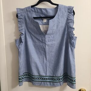 Vineyards Vines Women's Cotton Stylish Trendy Embroidered White/Blue Stripes S L